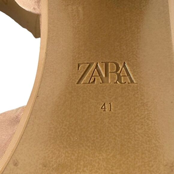 ZARA Rhinestone Embellished Platform Sandal Chunky Heel Sz 41 US 10.5 Tan Satin - Picture 12 of 12